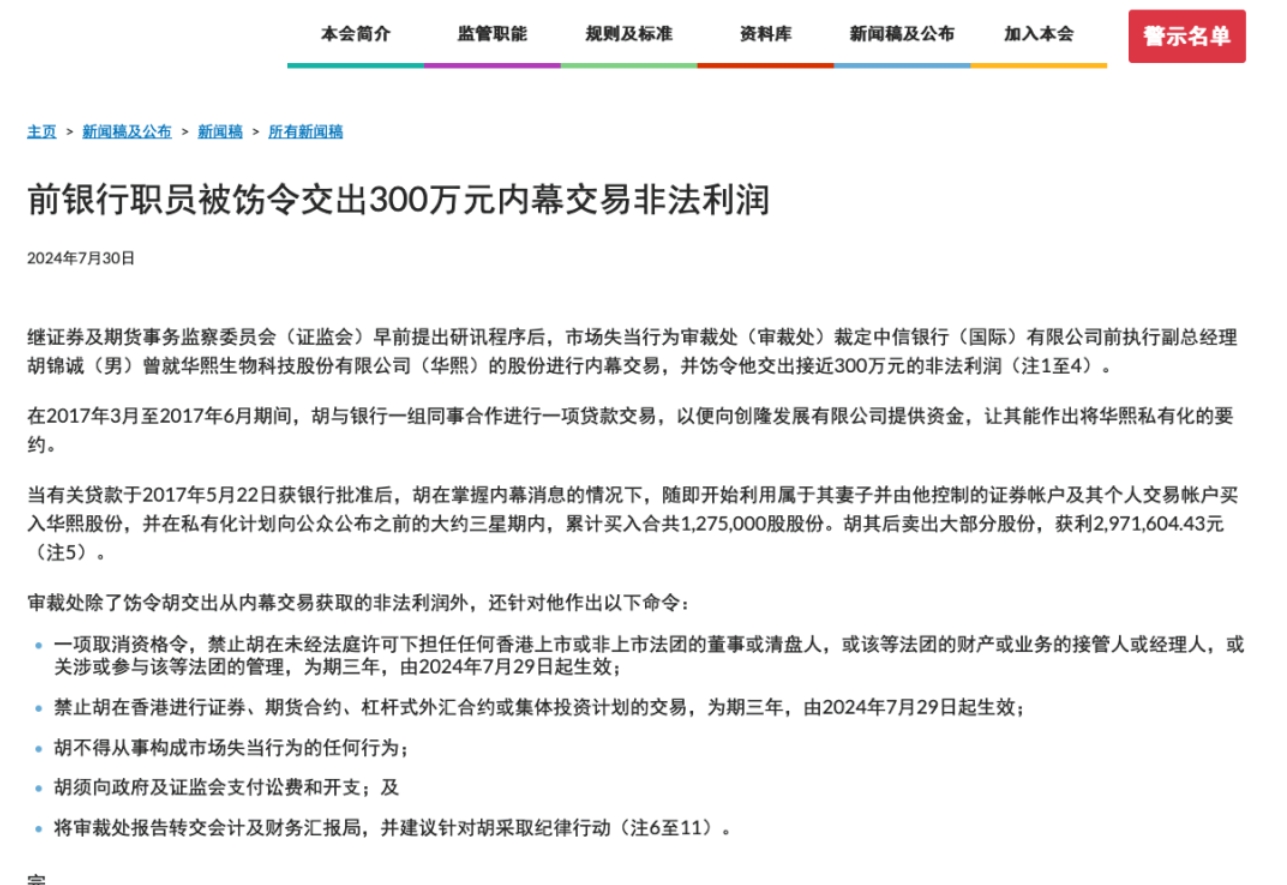 中信银行（国际）前高管被饬令交出近300万港元非法利润 禁业3年 全球观点